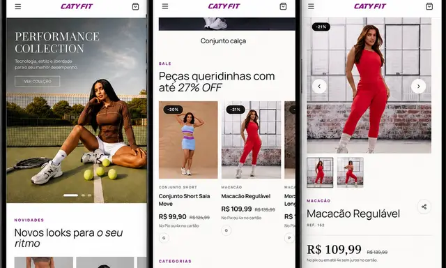 Página inicial da loja CATY FIT com produtos de moda fitness em destaque