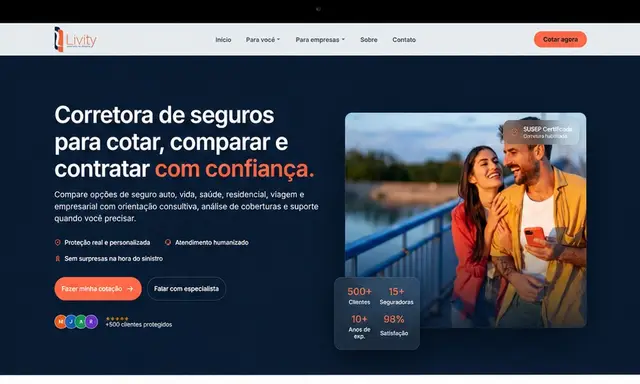 Interface institucional Livity Seguros