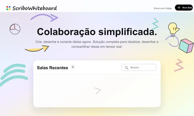 Interface do Scribo Whiteboard exibindo canvas colaborativo em tempo real