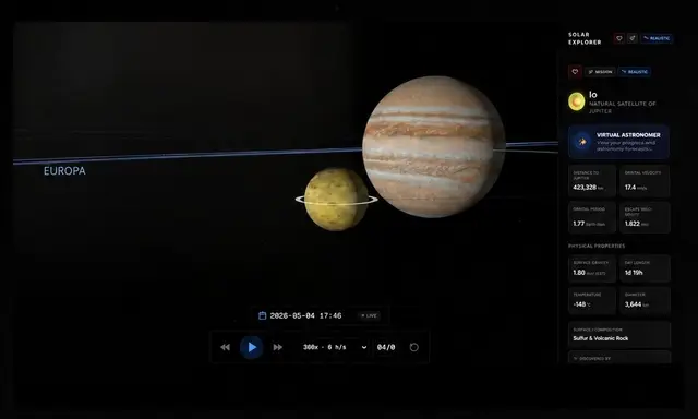 Interface do Solar Explorer 3D exibindo visualização científica de planetas